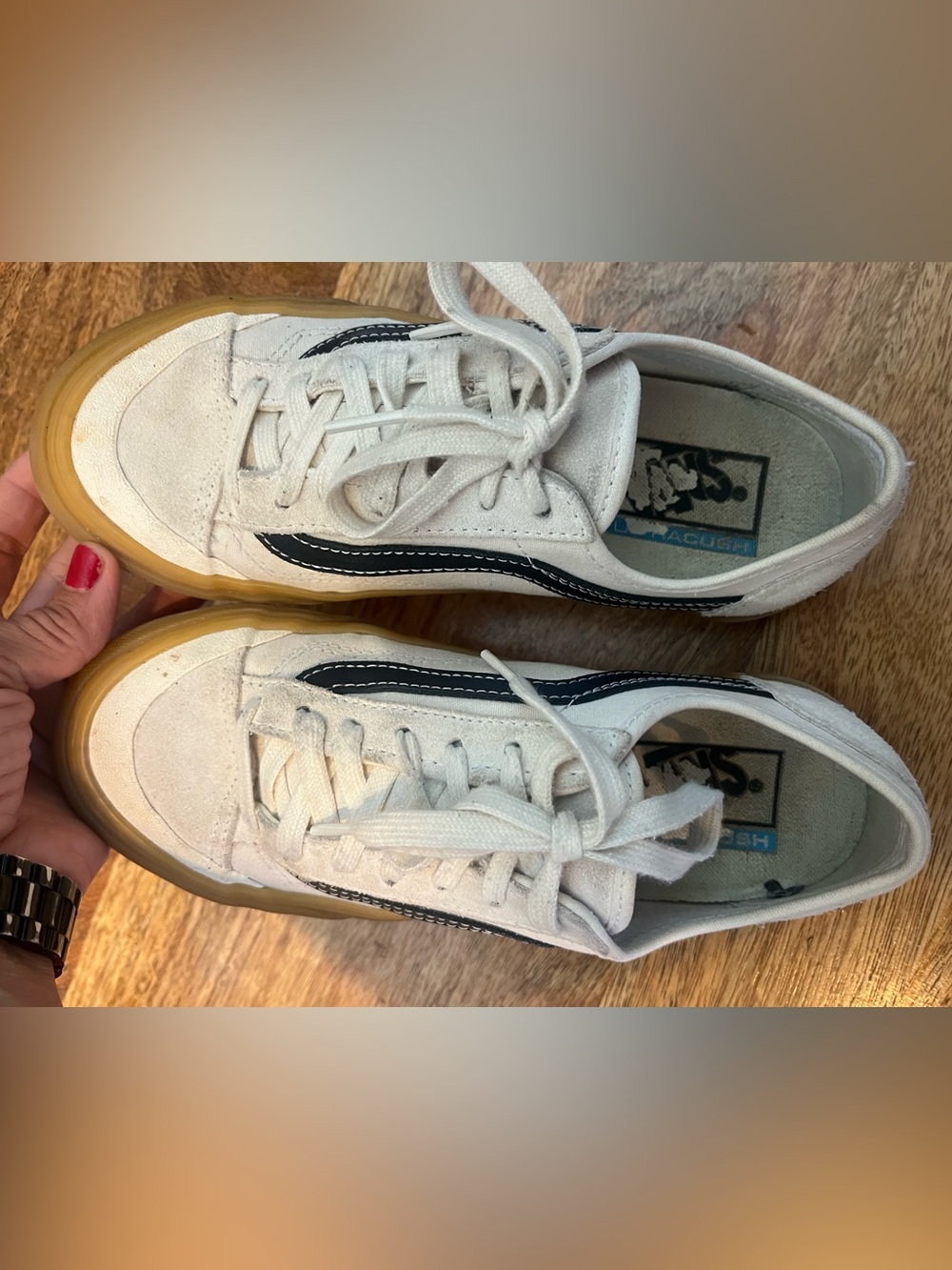 Vans Style 36 Decon Off White Low-Top Sneakers with Navy Side Stripe, Gum Sole - Picture 2 of 9